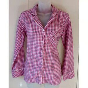VICTORIA'S Secret Pink Flannel Plaid PAJAMA TOP Silver Sparkle Thread XS button